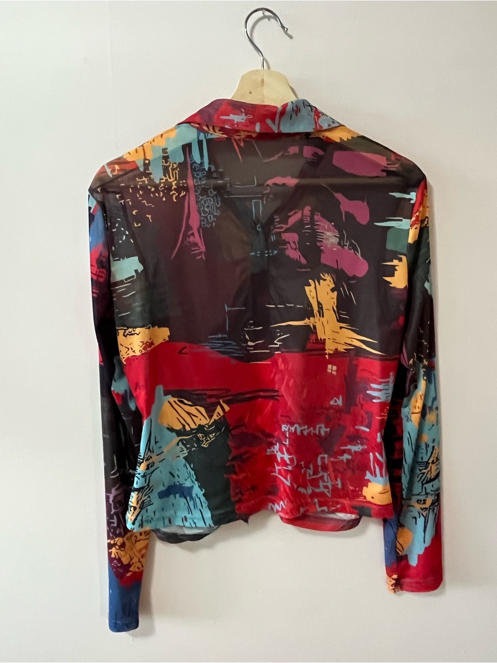 Sheer Multi-Color Ruched Button-Front Blouse - Picture 2 of 8